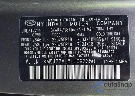 2020 Hyundai Tucson Ultimate from USA, damaged, VIN KM8J33AL8LU093350
